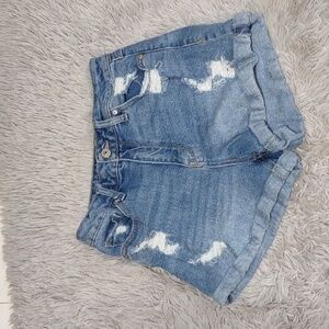 Rewash distressed jean shorts super high-rise.